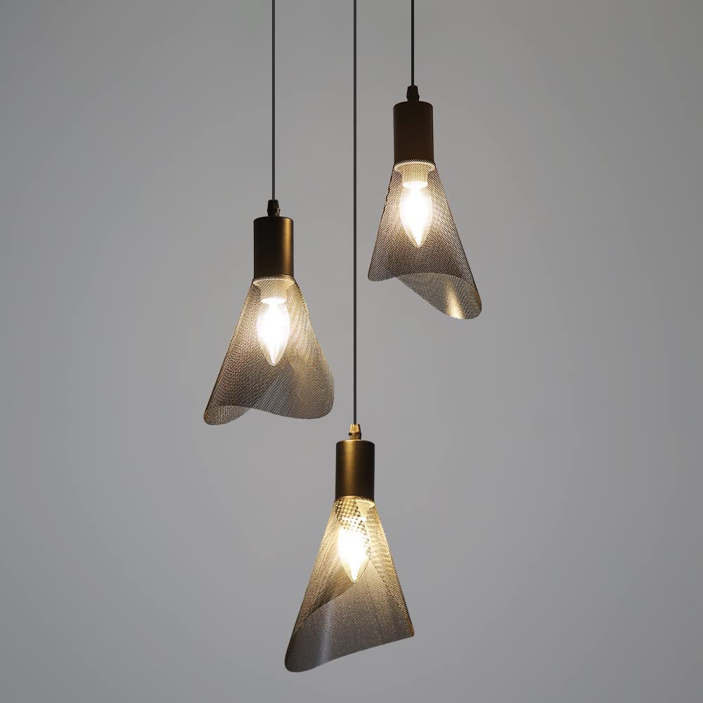 Suspension Luminaire Industriel, Plafonnier Vintage Noir, Lustre avec Abat-jour PVC pour Chambre, Salon, Restaurant, Bar, 3 Lumières E14(Sans Ampoule)