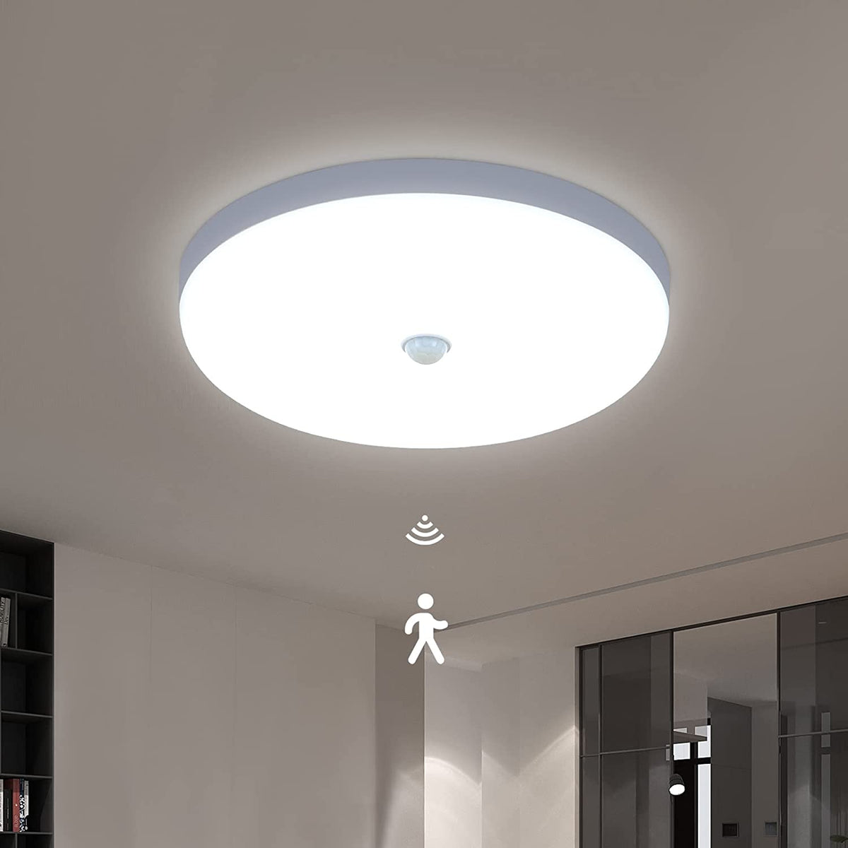 Plafonnier LED avec Détecteur de Mouvement, 30W 6600K Lampe de Plafond Moderne