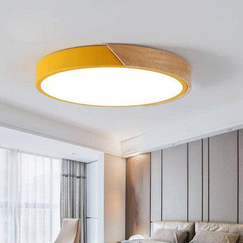 LED Plafonnier, 24W plafonnier bois Moderne Rond Blanc Froid 6000K Ø30*5CM Chambre la Cuisine le Salon le Balcon et le Couloir