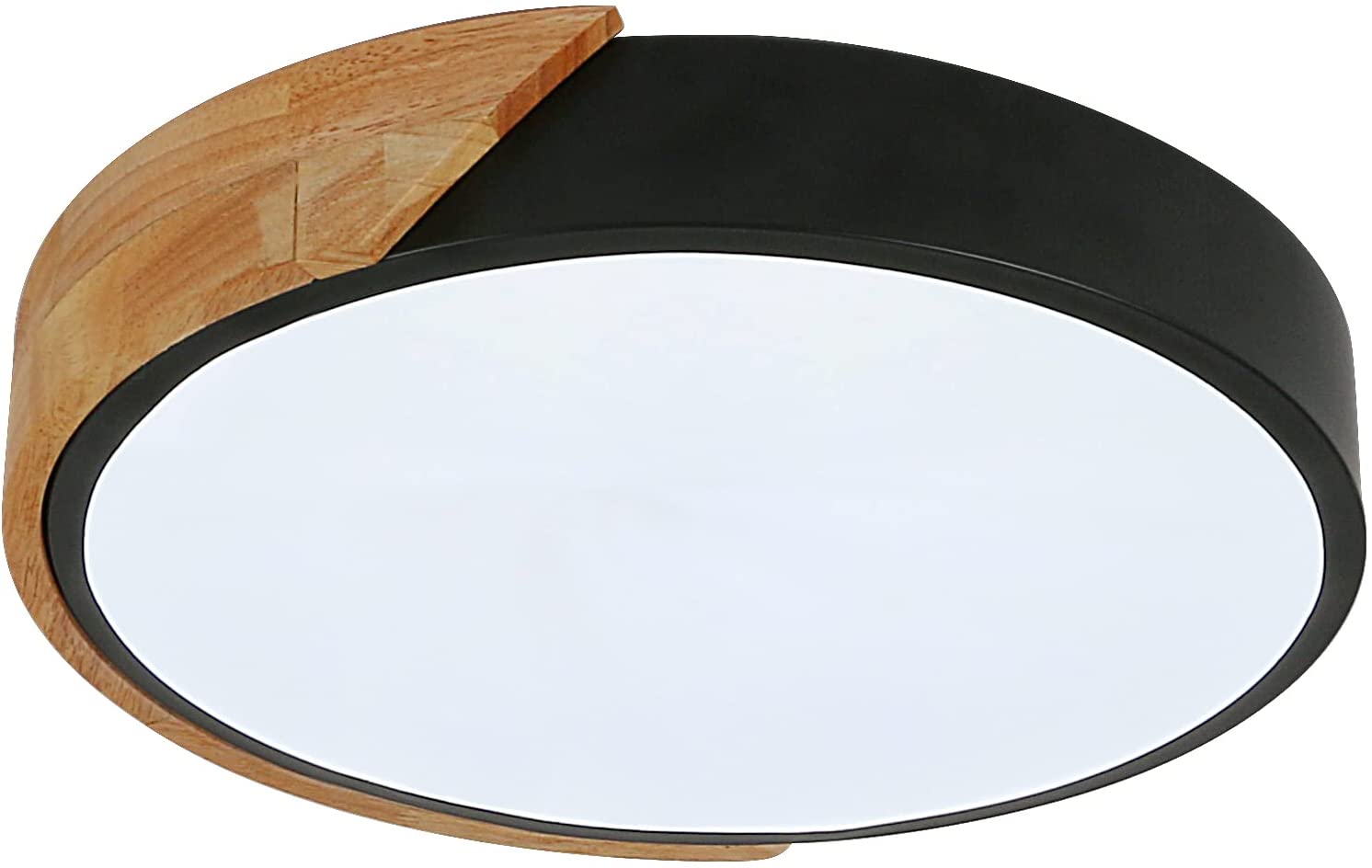 LED Plafonnier, 24W plafonnier bois Moderne Rond Blanc Froid 6000K