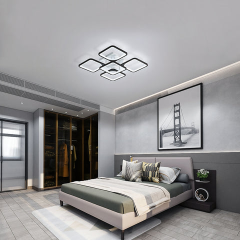 Plafonnier LED Moderne, 4+1 Lumières Plafonnier Acrylique, Éclairage de Plafond Carré Noir 64W 220V, Lamp de plafond Lumière Blanche Froide 6500K pour Salon, Chambre, Étudier (Pas Dimmable)