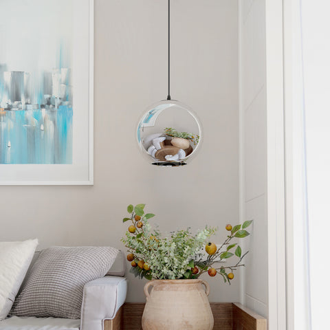 Abat-jour Moderne Miroir Lustre Boule Suspension globe avec fil 120CM,(Argent, 20cm) Ampoule non incluse