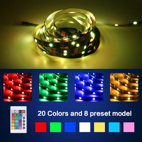 Ruban LED 5M, Bande LED Chambre RGB 5050 12V, 20 Couleurs Gradables, Multicolore LED Strip IP20 Adhésive 3M Améliorée avec Télécommande à 24 Boutons pour Décorations D'intérieur, Fêtes et Noël