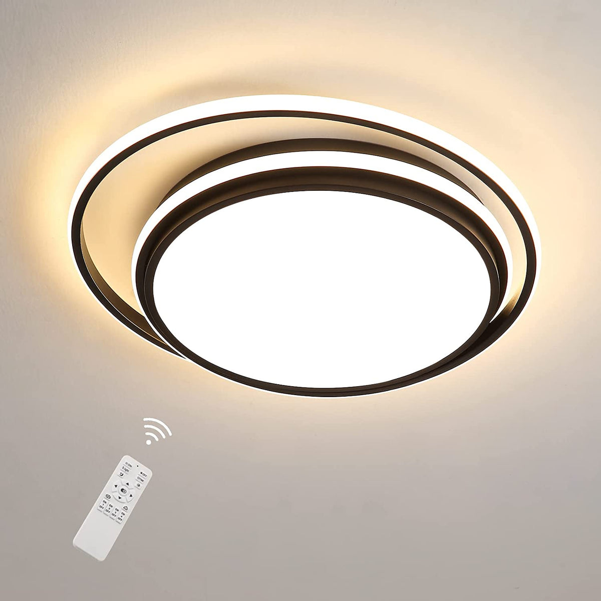 48 W Plafonnier LED Dimmable avec Télécommande, Plafonnier LED Moderne Luminaire Intérieur, Plafonnier Rond LED pour Salle de Bain Chambre, Cuisine, Salon, Salle à Manger, Bureau