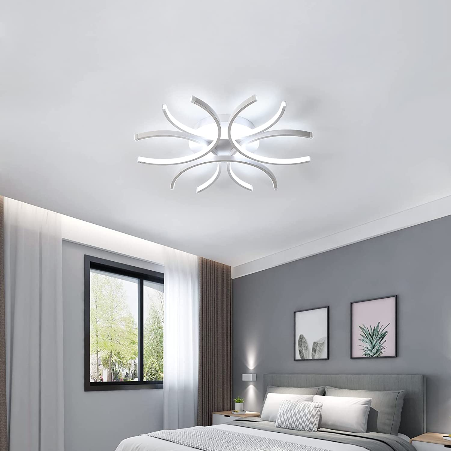LED Plafonnier , 72W 6400LM Dimmable Télécommande Plafonniers, Pétales Courbes Modernes