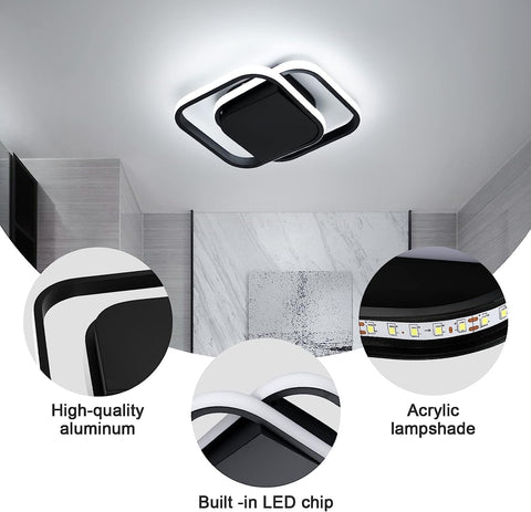 Plafonnier LED moderne Blanc Froid 6000K Carré Lampe de Plafond Pour salon chambre à coucher salle à manger bureau Noir