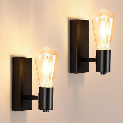 2 pièces Applique Murale Intérieur Vintage Lampe murale Pour chambre à coucher, salon, couloir, entrée Noir E27 Base