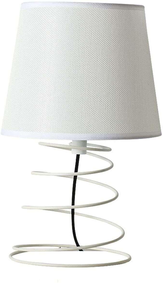 Lampe de Table Minimaliste Moderne, Lampe de Bureau en Tissu Blanc avec Tube de Fer en Spirale Industriel, Veilleuse E27 pour Étude, Salon, Chambre à Coucher, Chevet (Sans Ampoules)