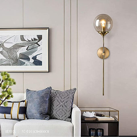 Applique murale industrielle vintage, globe en verre Ambre avec applique murale dorée à bras long, applique murale dorée pour chevet (Ambre) E14 ,（ampoule non incluse）