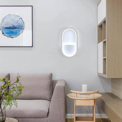 Applique Murale LED Moderne, 3000K, 4000K, 6000K Lampe Murale Réglable 3 Couleurs, Éclairage Mural Interieur Ovale 10W pour Couloir, Chambre, Salon (Commande de Commutateur) Blanc