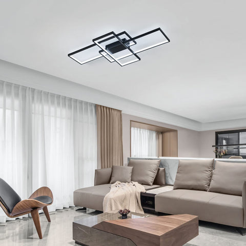 Plafonnier LED 38W Design moderne Blanc Froid 6000K Rectangle Lampe de Plafond Pour salon chambre à coucher salle à manger bureau Noir