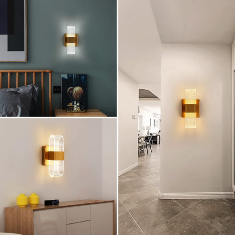 Applique Murale Interieur LED Dimmable 10W, Lampe Murale Moderne Design Acrylique Romantique Créative, 3000K-6000K Lumière Lampe de Chevet pour Chambre à Coucher, Salon, Couloir (Or)