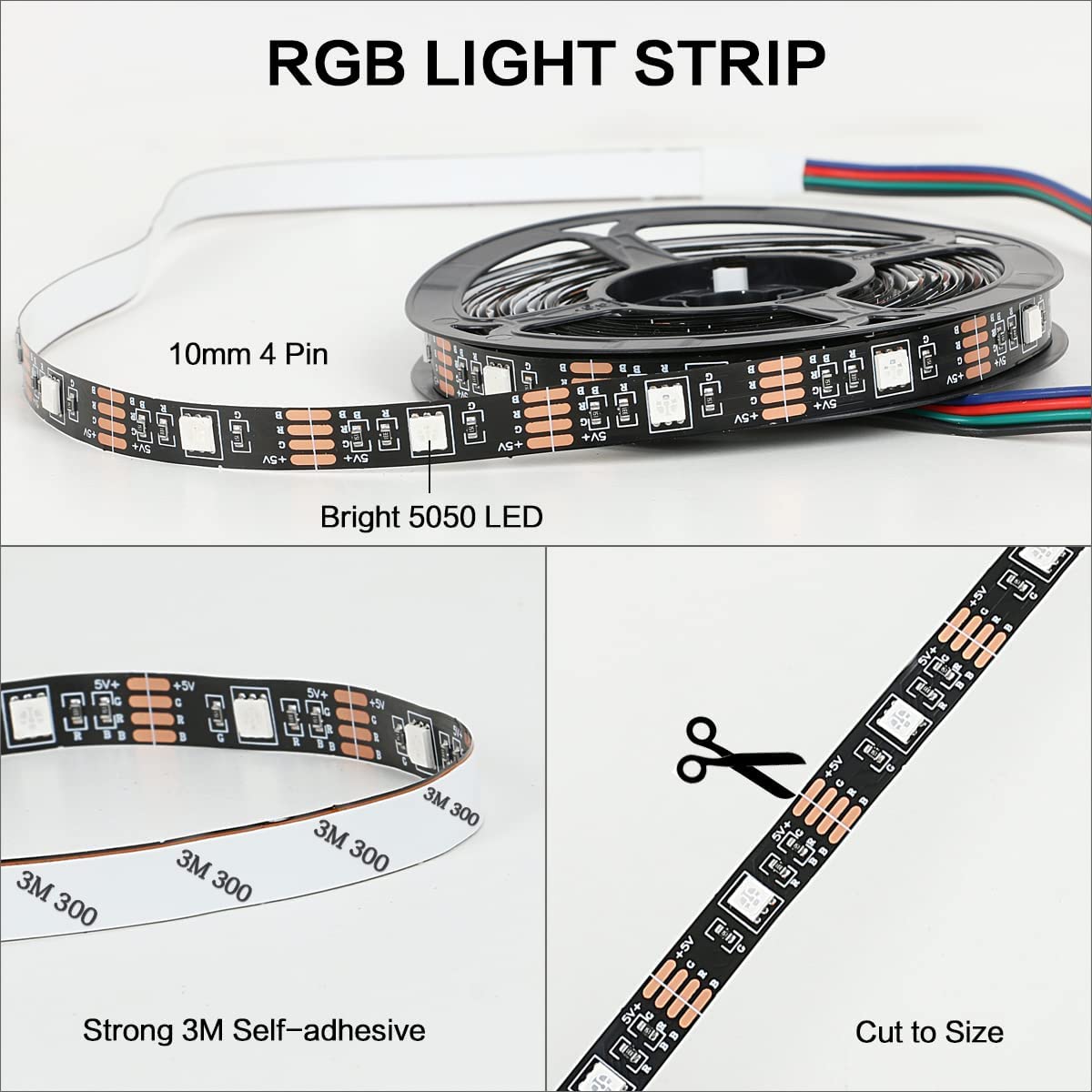Ruban LED 5M, Bande LED Chambre RGB 5050 12V, 20 Couleurs Gradables, Multicolore LED Strip IP20 Adhésive 3M Améliorée avec Télécommande à 24 Boutons pour Décorations D'intérieur, Fêtes et Noël
