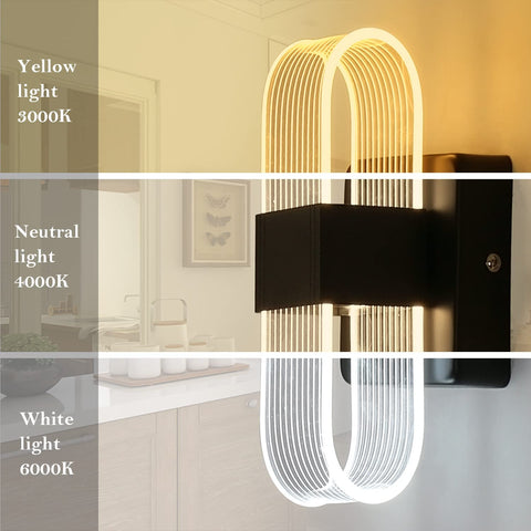 Applique Murale Interieur LED Dimmable 12W Lampe Murale Moderne Design Acrylique Romantique Créative pour Chambre à Coucher, Salon, Couloir, Escalier, Hôtel, 3000K-6000K Lumière Blanc ( Noir)