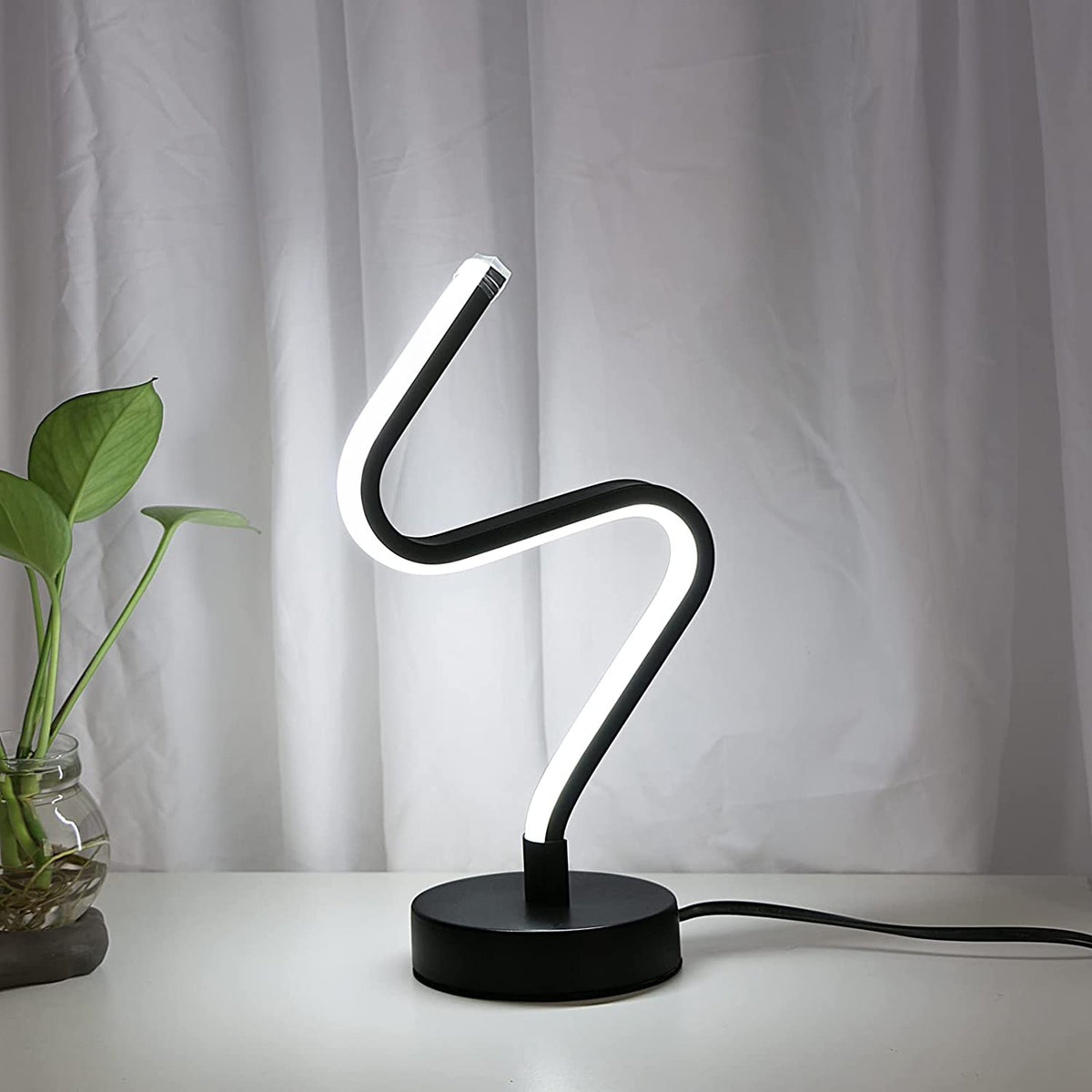 Lampe de table LED en spirale, lampe de chevet en aluminium noir 