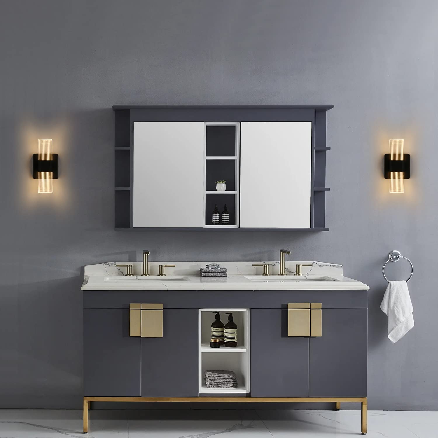 Applique Murale Interieur LED Dimmable 12W Lampe Murale Moderne Design Acrylique Romantique Créative pour Chambre à Coucher, Salon, Couloir, Escalier, Hôtel, 3000K-6000K Lumière Blanc ( Noir)