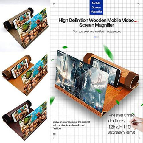 Loupe d'écran de téléphone portable pliable en bois massif, convient pour regarder des vidéos de film sur tous les smartphones, cadeau de Noël