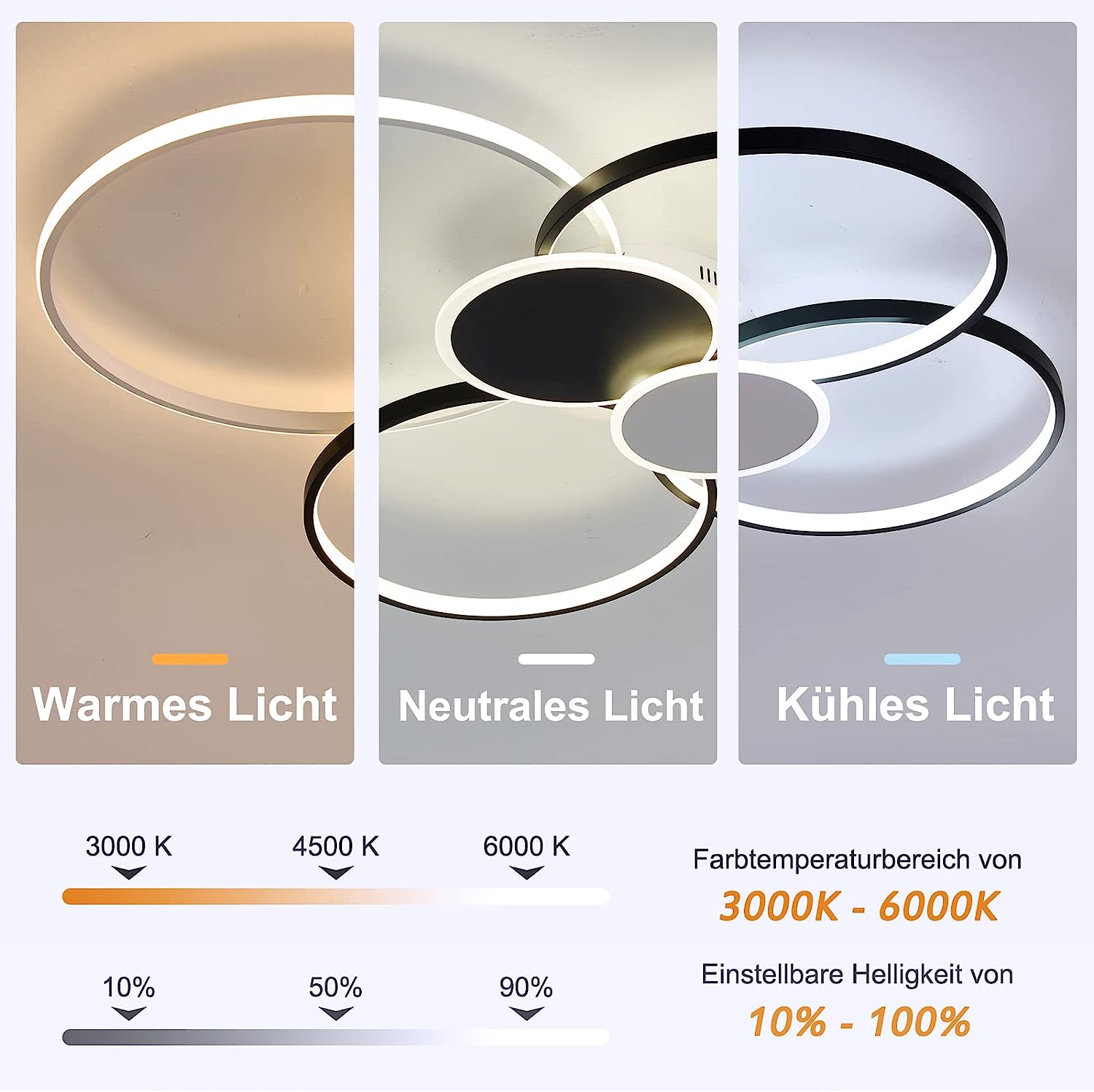 Plafonnier Led Dimmable Moderne Cercle Anneaux Lampe de Plafond 3000K-6000K Pour salon chambre à coucher salle à manger bureau