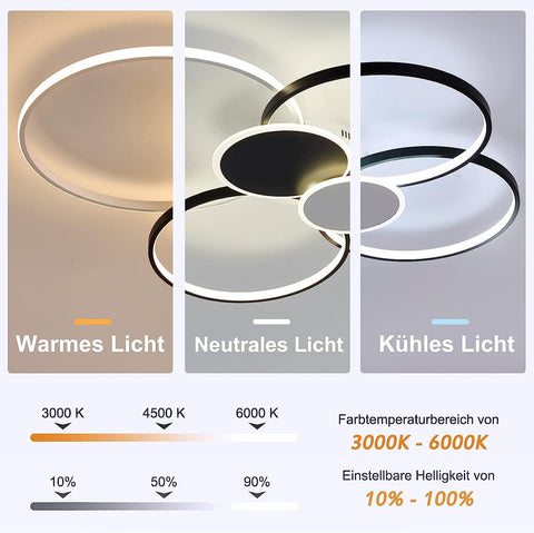 Plafonnier Led Dimmable Moderne Cercle Anneaux Lampe de Plafond 3000K-6000K Pour salon chambre à coucher salle à manger bureau