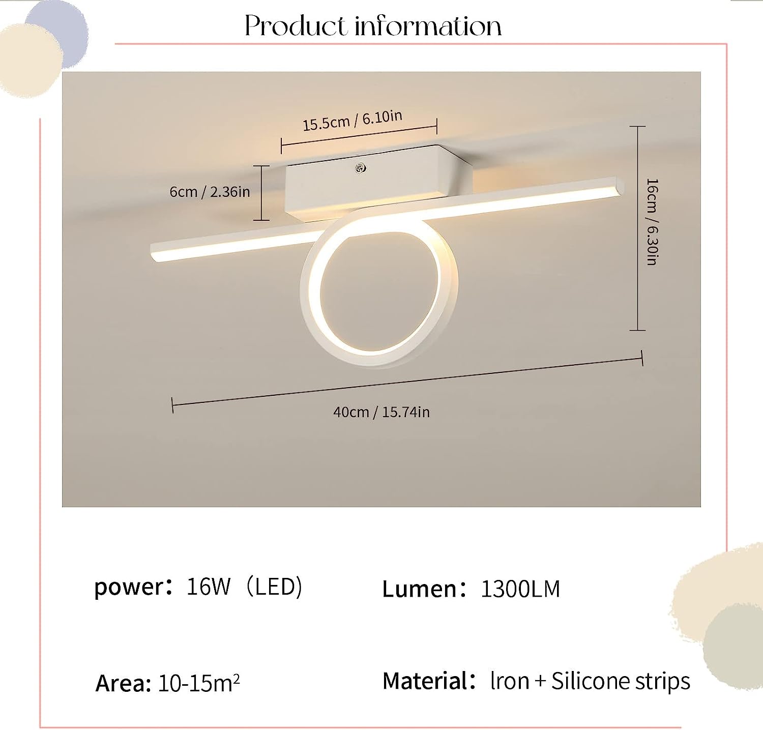 Tableau des dimensions des lampes murales 