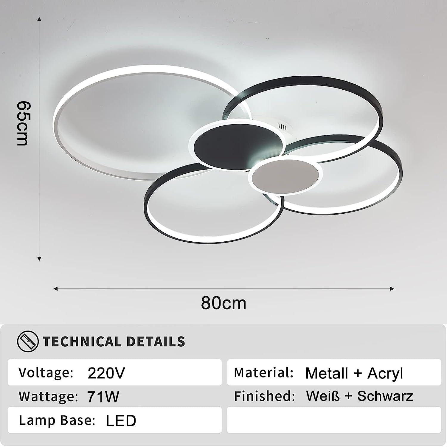Plafonnier Led Dimmable Moderne Cercle Anneaux Lampe de Plafond 3000K-6000K Pour salon chambre à coucher salle à manger bureau