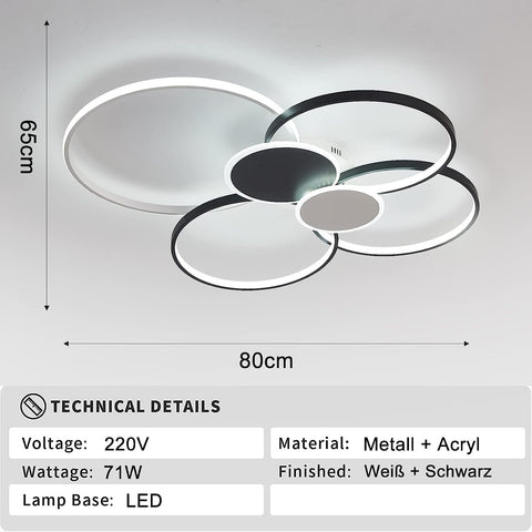 Plafonnier Led Dimmable Moderne Cercle Anneaux Lampe de Plafond 3000K-6000K Pour salon chambre à coucher salle à manger bureau