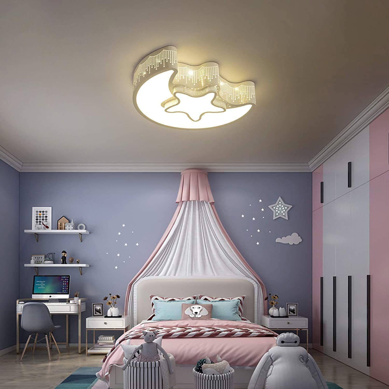 Plafonnier LED Dimmable, Lustres en forme d'étoile de lune, lampe de plafond led avec télécommande 3000K-6500K