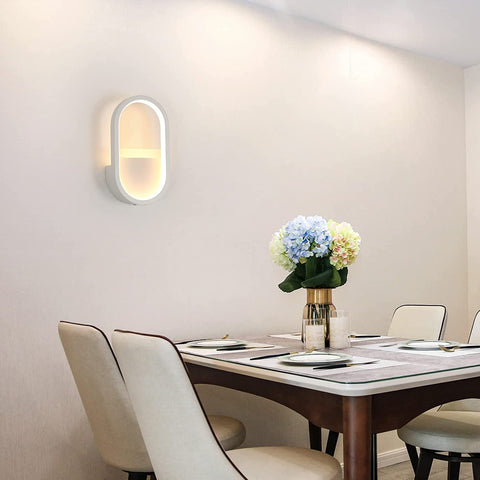 Applique Murale LED Moderne, 3000K, 4000K, 6000K Lampe Murale Réglable 3 Couleurs, Éclairage Mural Interieur Ovale 10W pour Couloir, Chambre, Salon (Commande de Commutateur) Blanc