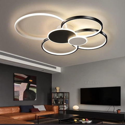 Plafonnier Led Dimmable Moderne Cercle Anneaux Lampe de Plafond 3000K-6000K Pour salon chambre à coucher salle à manger bureau