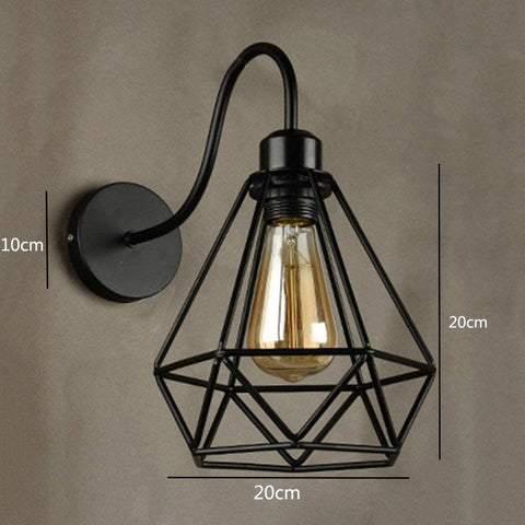 Appliques Murales Vintage Industrielle Noir Diamant Cage en Métal Plafonnier Luminaire E27 Edison Rétro Applique Intérieure Décoration pour Salon Cuisine Couloir Chambre Café Bar 1 Pack