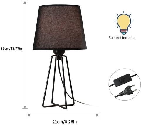 Lampe de Table de Chevet,Lampe de Table de Bureau Moderne vec Base de Cage de Panier en Métal Creux,Lampe de Table Abat-jour en Tissu Noir pour Chambre à Coucher,Salon,Bureau