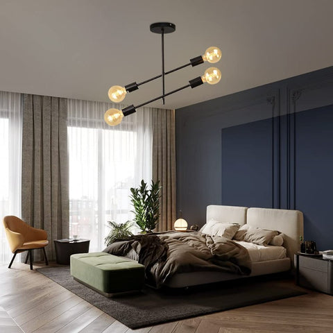 Lustre nordique Spoutnik, plafonnier à embranchement, plafonnier semi-encastré d'intérieur à 4 lumières pour salon noir