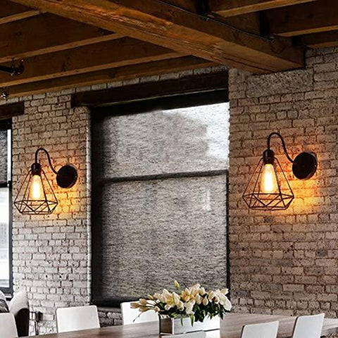 Appliques Murales Vintage Industrielle Noir Diamant Cage en Métal Plafonnier Luminaire E27 Edison Rétro Applique Intérieure Décoration pour Salon Cuisine Couloir Chambre Café Bar 1 Pack
