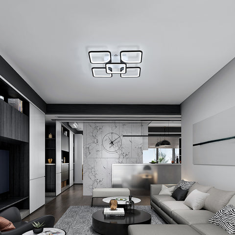 Plafonnier LED Moderne, 4+1 Lumières Plafonnier Acrylique, Éclairage de Plafond Carré Noir 64W 220V, Lamp de plafond Lumière Blanche Froide 6500K pour Salon, Chambre, Étudier (Pas Dimmable)