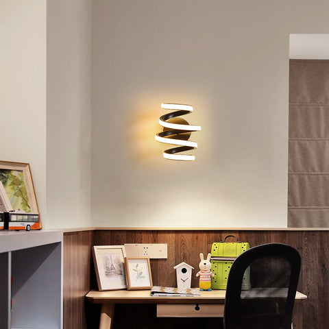 Applique Murale Led 21W Noir Spirale Simple Créativité Moderne Murale en Métal en Aluminium Lampe 3000K Murale Interieur Convient à la Chambre à Coucher, Couloir, Salon, Bar