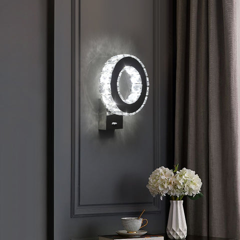 Applique Murale LED Intérieure, Lampe Murale en Cristal, 9W Lumière Blanche Froide 6000K Design Moderne Décoration Luminaire Mural pour Salon Chambre Couloir Salle de Bain 24x20x10CM