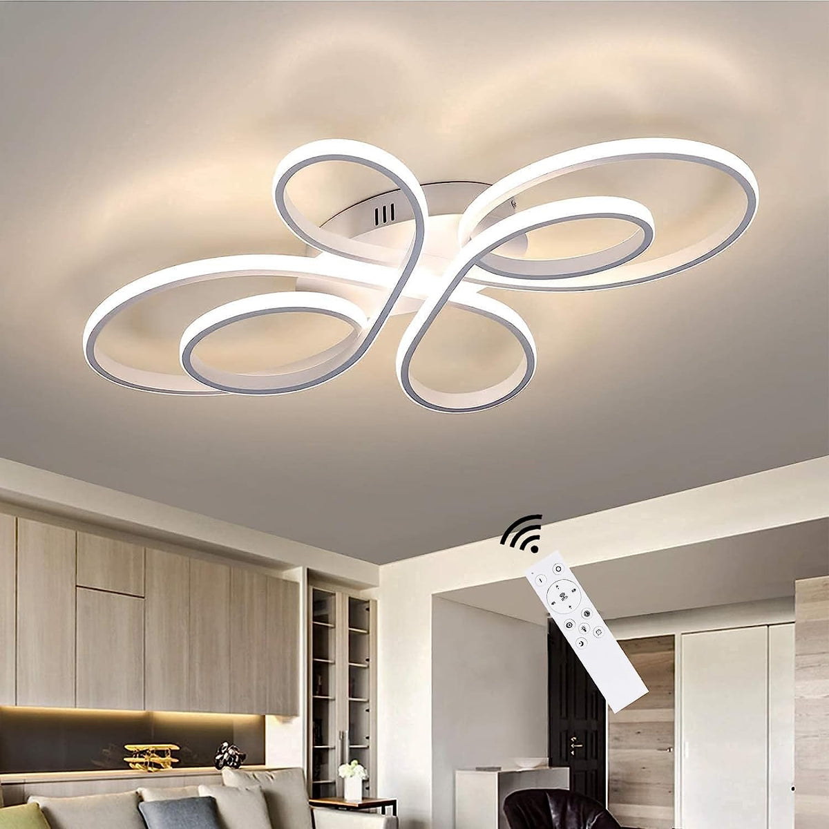 Plafonnier Led Dimmable Moderne Forme de fleur créative Lampe de Plafond 3000K-6000K Pour salon chambre à coucher salle à manger bureau Blanc