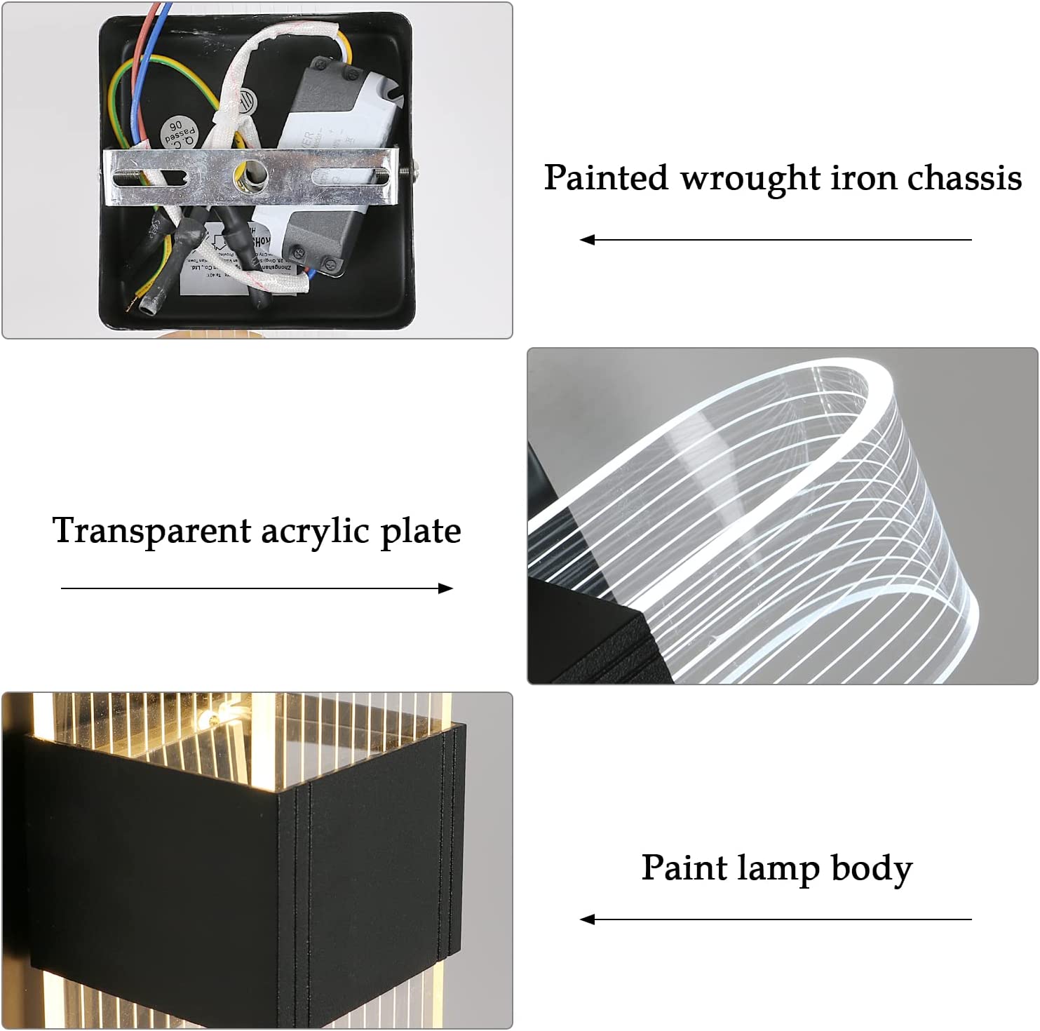 Applique Murale Interieur LED Dimmable 12W Lampe Murale Moderne Design Acrylique Romantique Créative pour Chambre à Coucher, Salon, Couloir, Escalier, Hôtel, 3000K-6000K Lumière Blanc ( Noir)