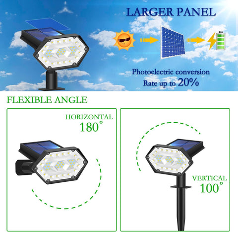 2 Pcs Spot Solaire Exterieur, 35 LED Lampe Solaire Exterieur Etanche IP65, Réglable avec 4 Modes d'éclairage,180° Projecteur Solaire Exterieur pour Jardin, Cour, Chemin, Allée, Lumière Blanche Froide