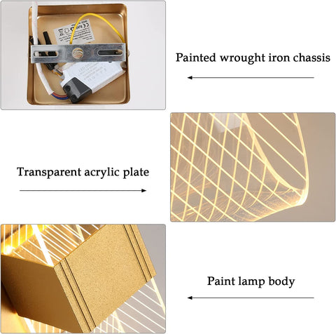 Applique Murale Interieur LED Dimmable 10W, Lampe Murale Moderne Design Acrylique Romantique Créative, 3000K-6000K Lumière Lampe de Chevet pour Chambre à Coucher, Salon, Couloir (Or)