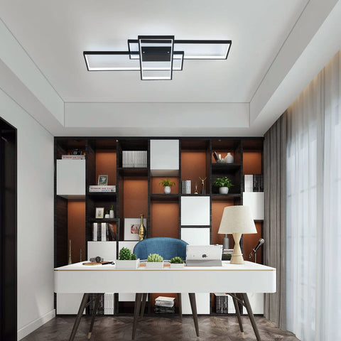 Plafonnier LED 38W Design moderne Blanc Froid 6000K Rectangle Lampe de Plafond Pour salon chambre à coucher salle à manger bureau Noir