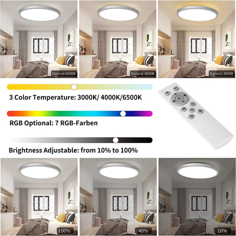 Plafonnier Led Dimmable RGB 3000K-6500K Rond plafonnier LED salle de bain étanche IP54 Pour Bain, Chambre, Salon, Cuisine ?30CM