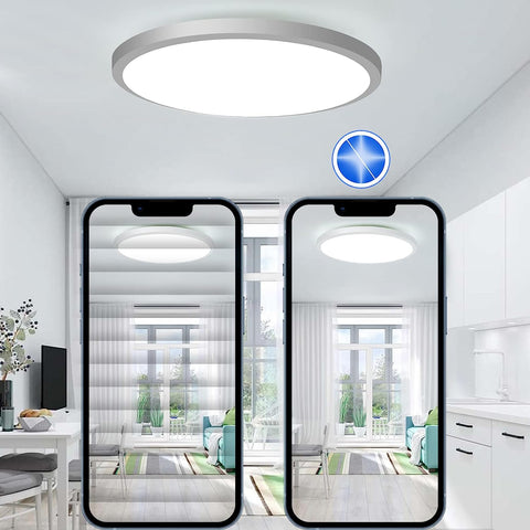 Plafonnier Led Dimmable RGB 3000K-6500K Rond plafonnier LED salle de bain étanche IP54 Pour Bain, Chambre, Salon, Cuisine ?30CM