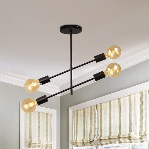 Lustre nordique Spoutnik, plafonnier à embranchement, plafonnier semi-encastré d'intérieur à 4 lumières pour salon noir