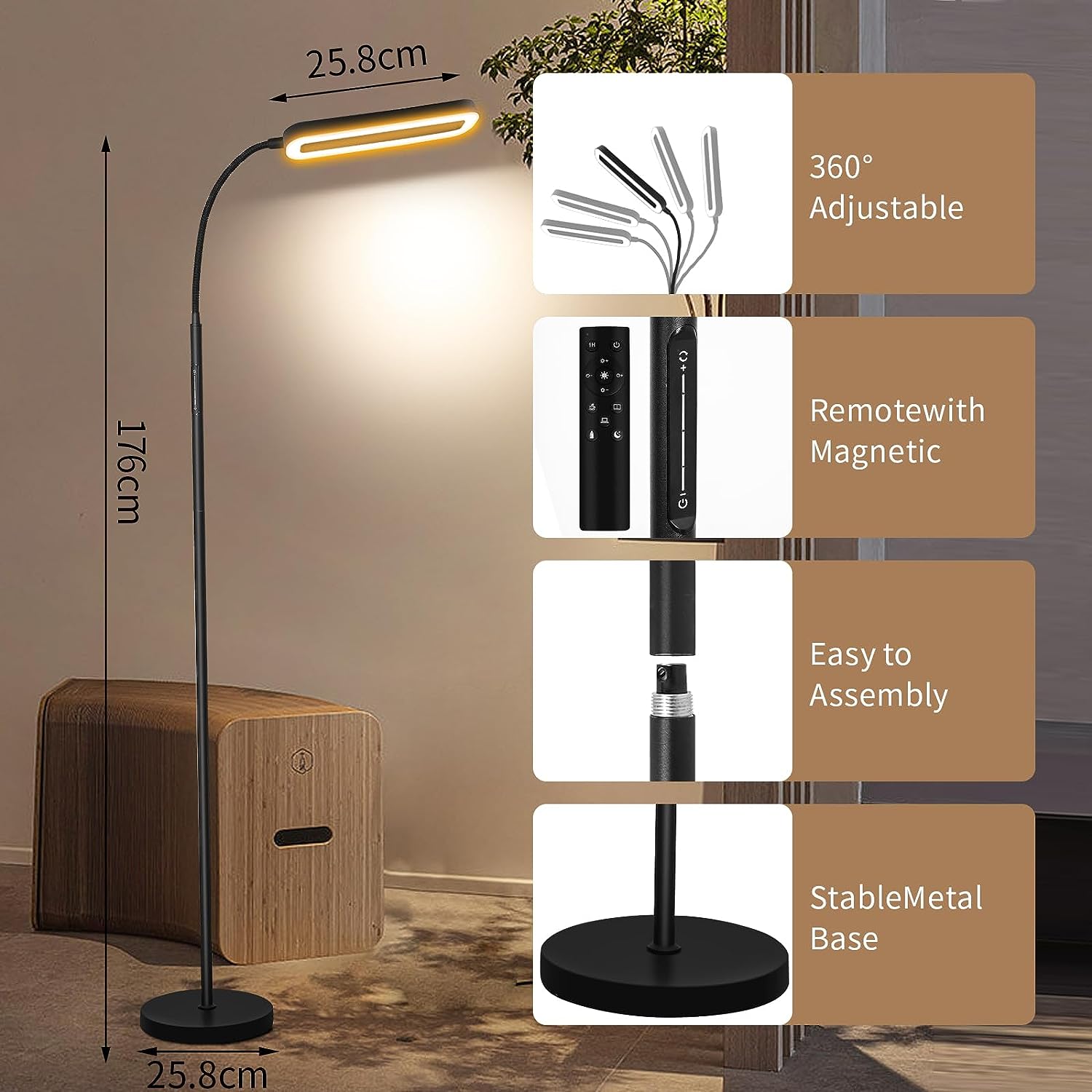 Lampadaire Dimmable, Lampadaires LED 16W Luminosité Variateur de Température de Couleur