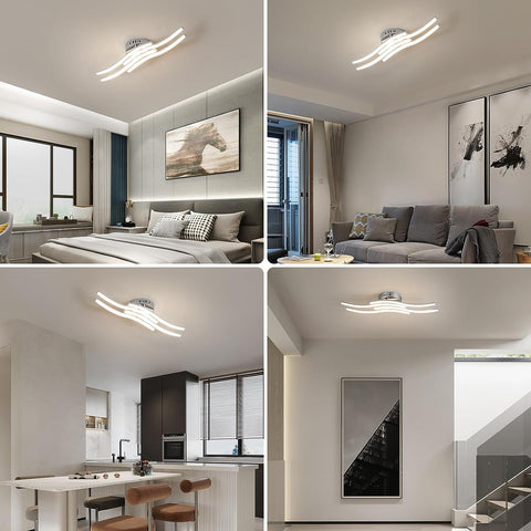 Plafonnier LED Design moderne Forme de Vague Lampe de Plafond 24W Blanc Chaud 3000K Pour salon chambre à coucher salle à manger bureau