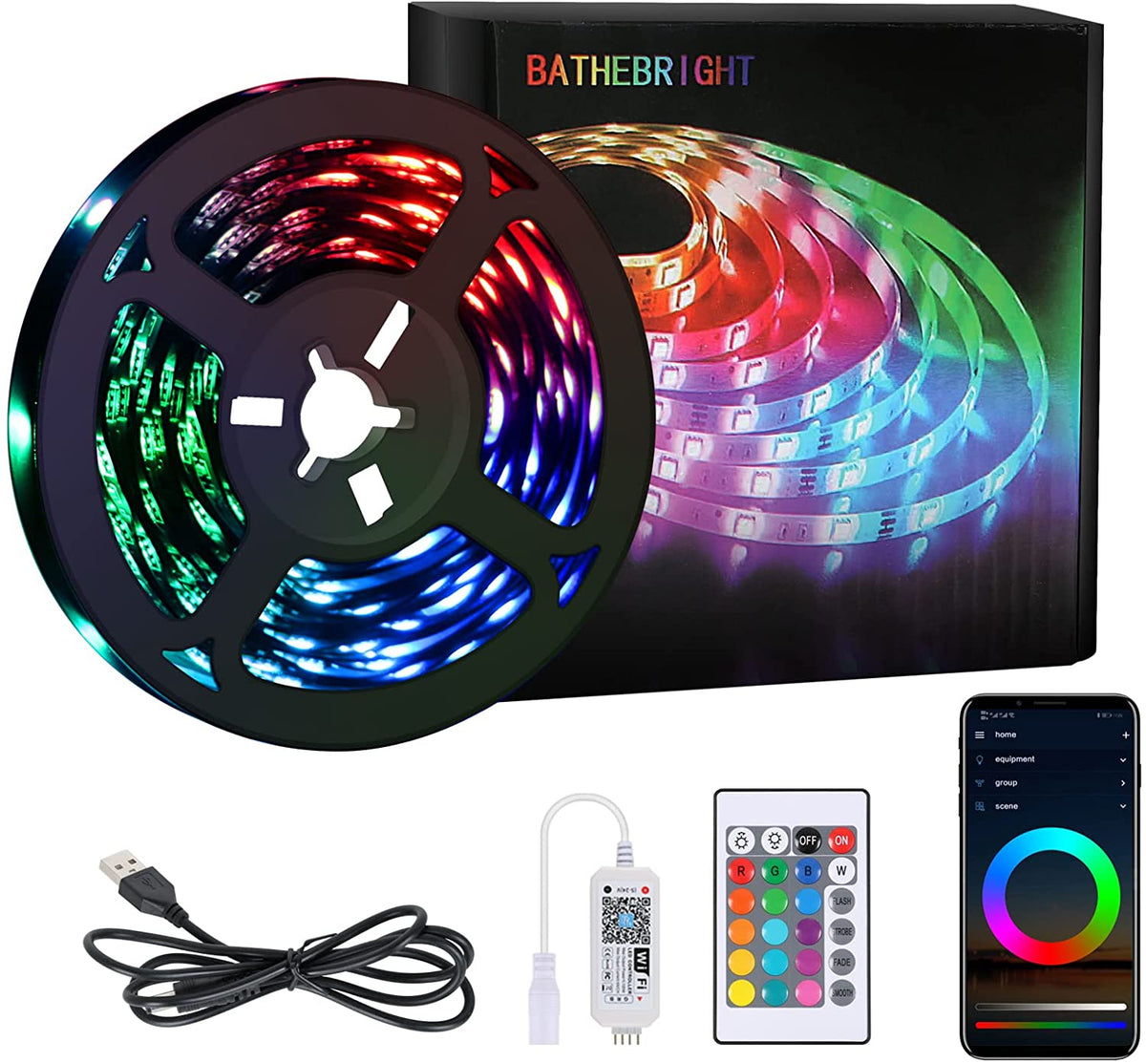 Ruban LED 5M, Bande LED Chambre RGB 5050 12V, 20 Couleurs Gradables, Multicolore LED Strip IP20 Adhésive 3M Améliorée avec Télécommande à 24 Boutons pour Décorations D'intérieur, Fêtes et Noël