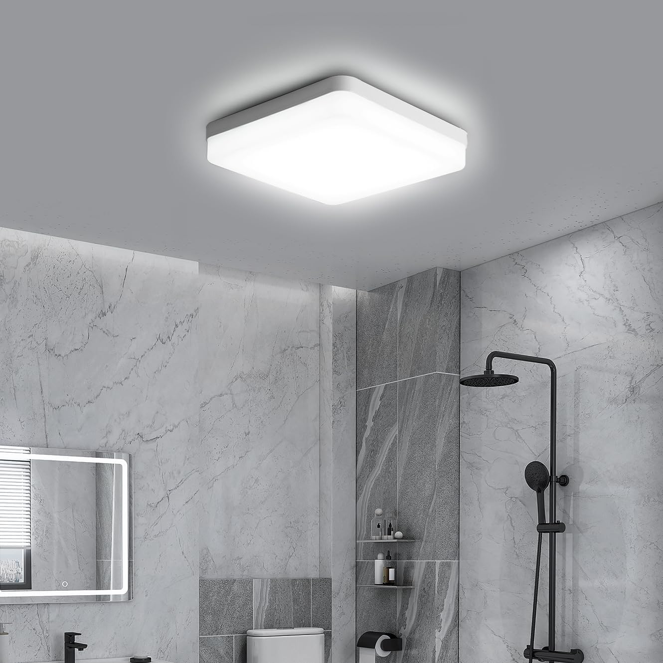 Plafonnier LED Carré, Lampe de Plafond LED, IP44 Plafonnier LED