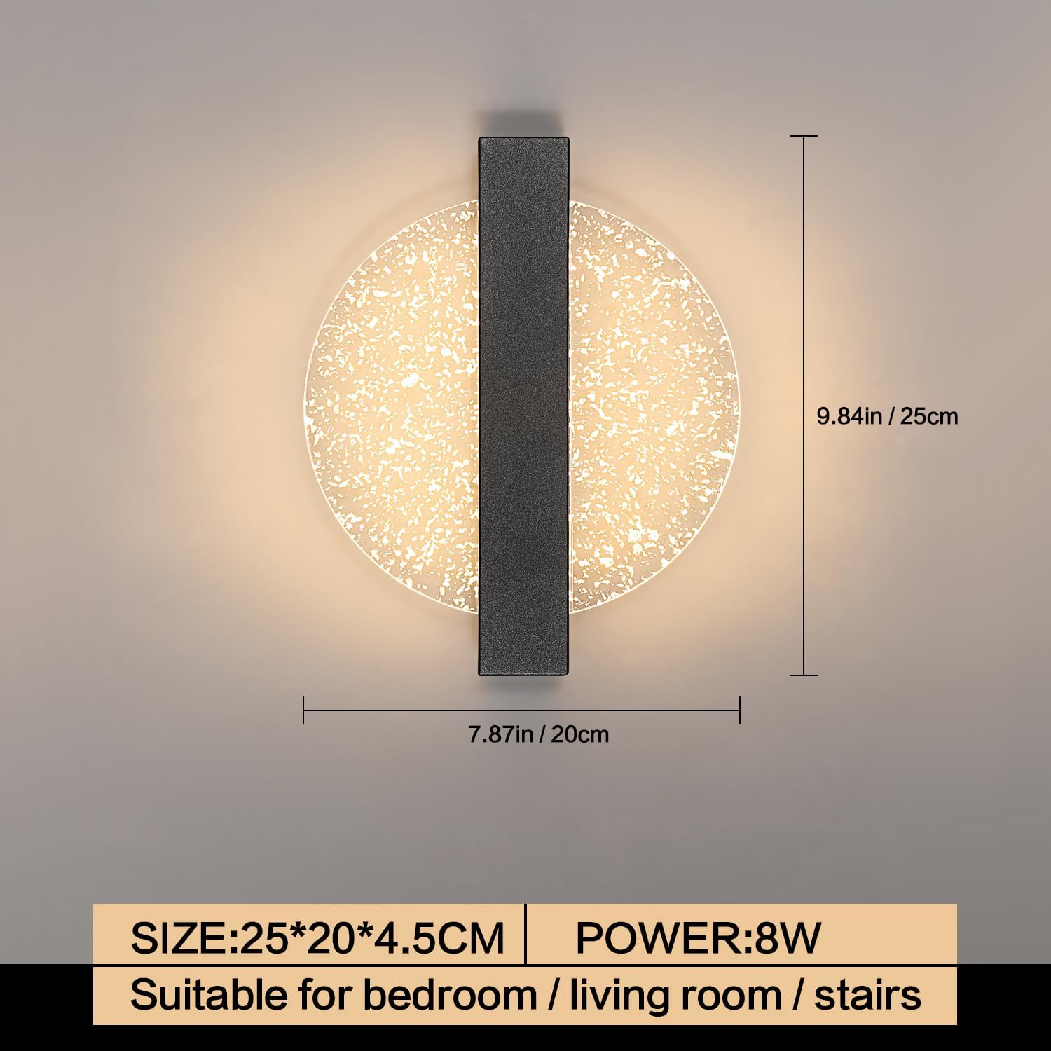 Applique Murale LED Dimmable Moderne Rond Lampe murale 3000K/4000K/6000K Pour chambre à coucher, salon, couloir, entrée Noir