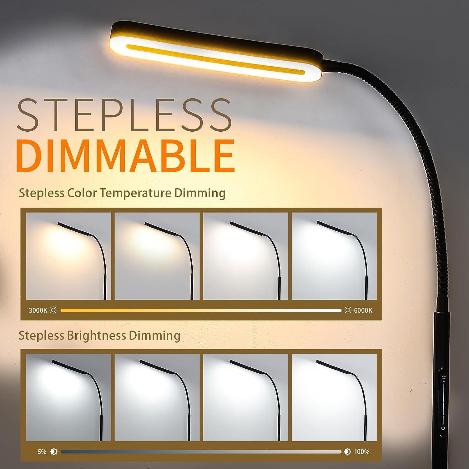 Lampadaire Dimmable, Lampadaires LED 16W Luminosité Variateur de Température de Couleur